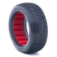 AKA IMPACT 1/8 SUPER SOFT LONG WEAR BUGGY TYRES WITH RED INSERTS, 2PCS