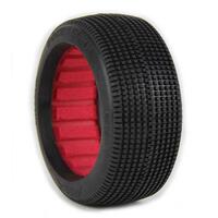 AKA DOUBLE DOWN 1/8 MEDIUM LONG WEAR BUGGY TYRES WITH RED INSERTS, 2PCS